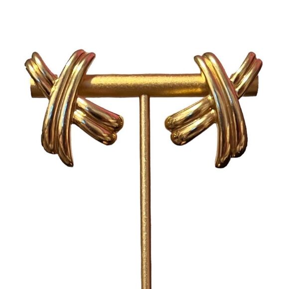 Vintage Gold Tone Cross Style Earrings - Picture 1 of 4
